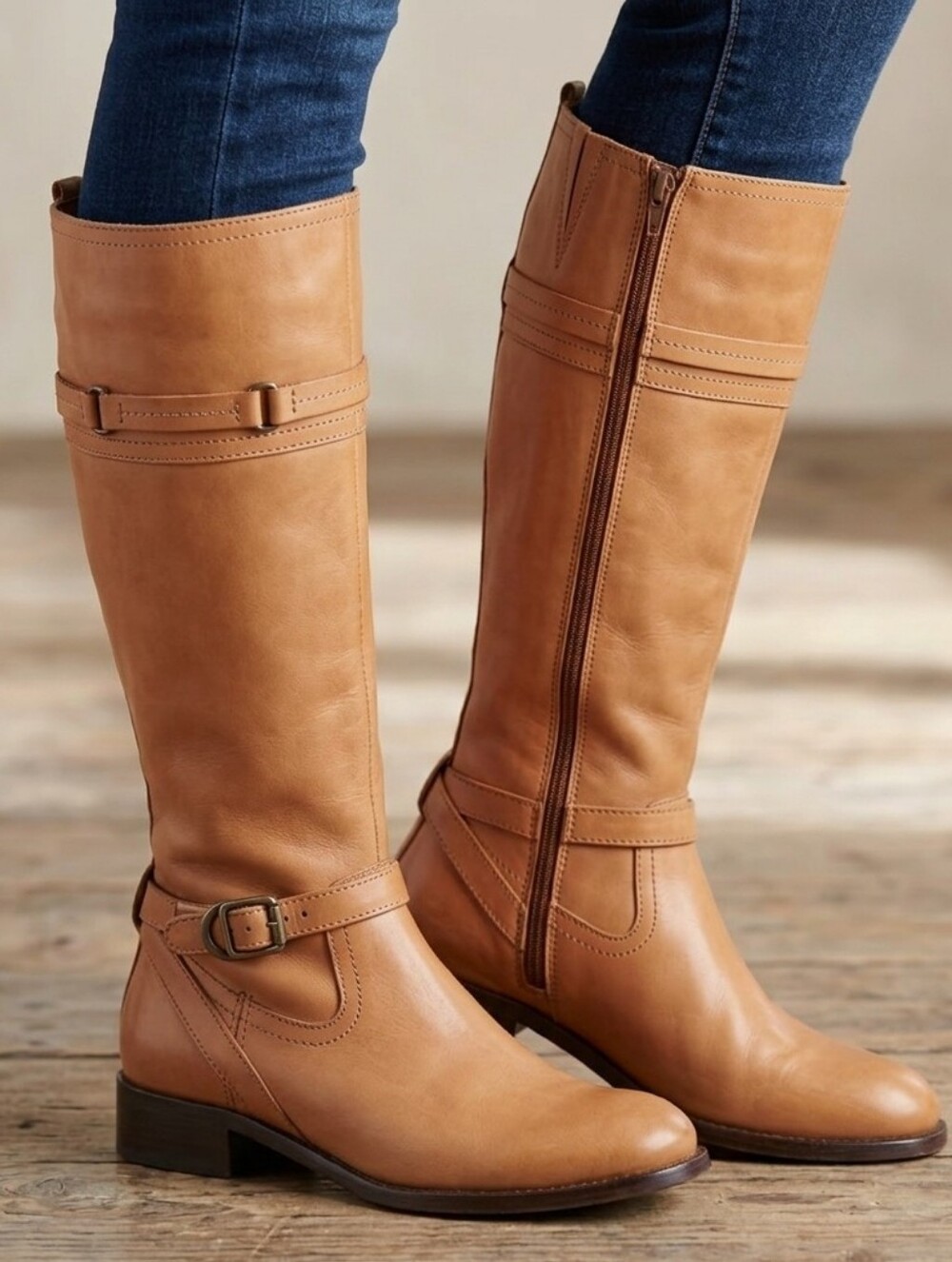 Arnold Churgin Tan Leather Knee High Boots EU 37 Riding Boots Buckle Detail